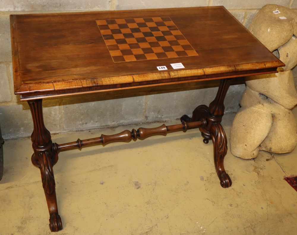 A Victorian rosewood games table, W.92cm, D.50cm, H.72cm